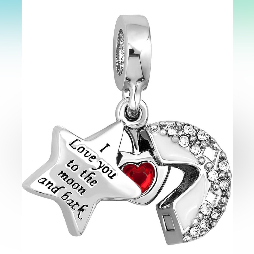 I Love You to The Moon and Back Dangle Charm Sterling Silver Like New